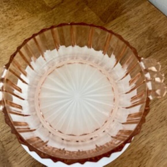 Anchor Hocking Pink Depression Glass Bowl – Vintage Handled Ribbed Dish 1930s–40 - Picture 3 of 6